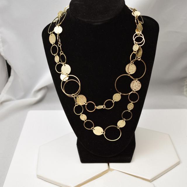 NY Brand Gold Tone Circle Double Strand Link Necklace
